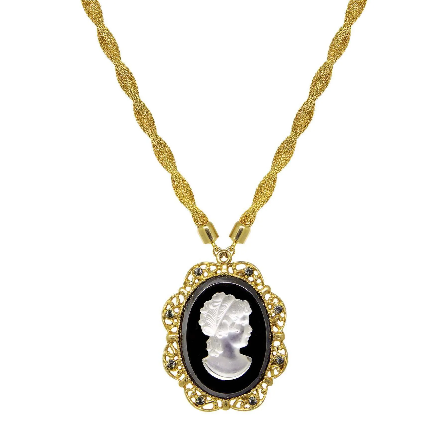 1928 Jewelry Golden Era Noir Et Clair Cameo Necklace 16"   3" Extension 1928 Jewelry
