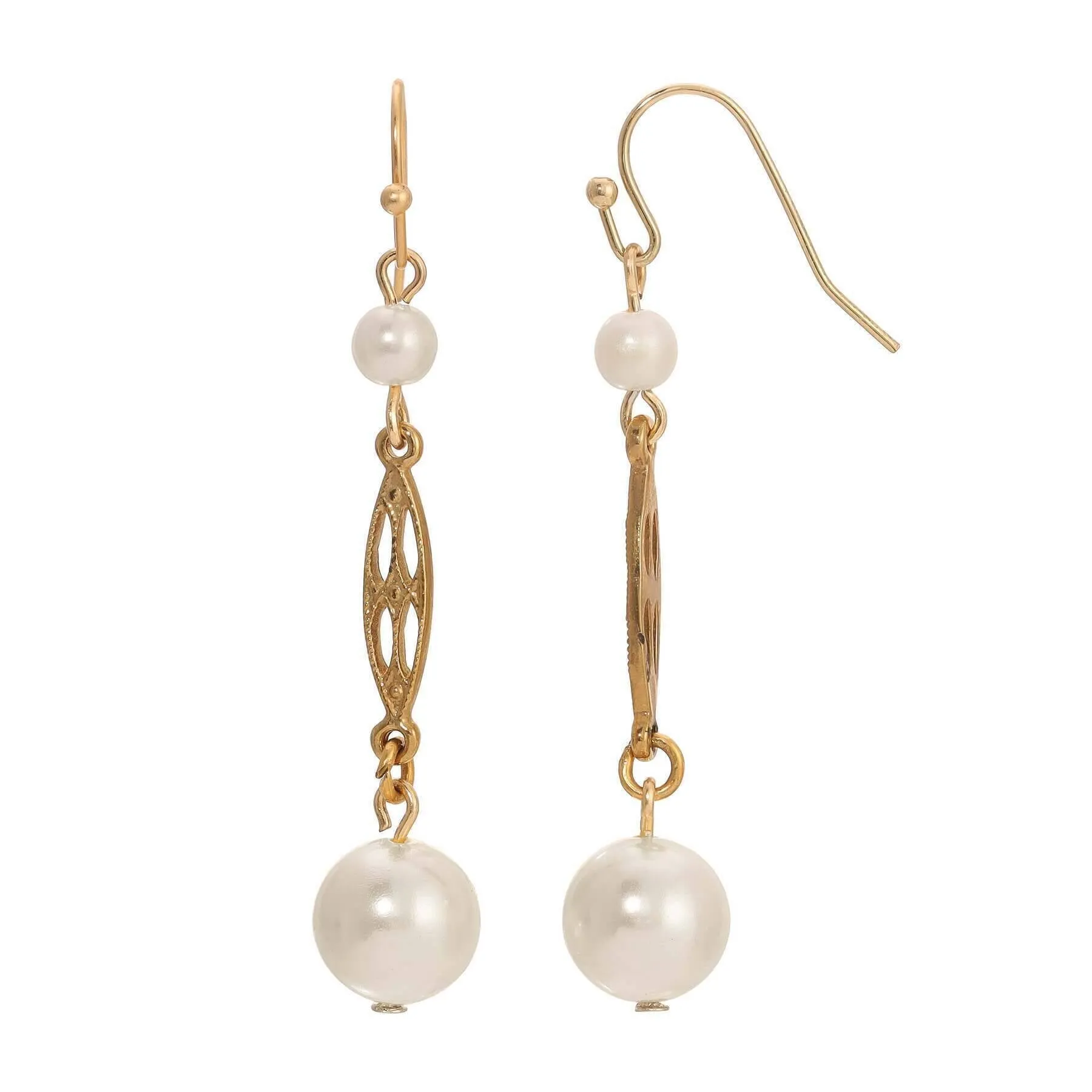 1928 Jewelry Golden Grace Glass Faux Pearl Dangling Earrings 1928 Jewelry