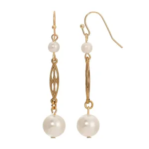 1928 Jewelry Golden Grace Glass Faux Pearl Dangling Earrings 1928 Jewelry