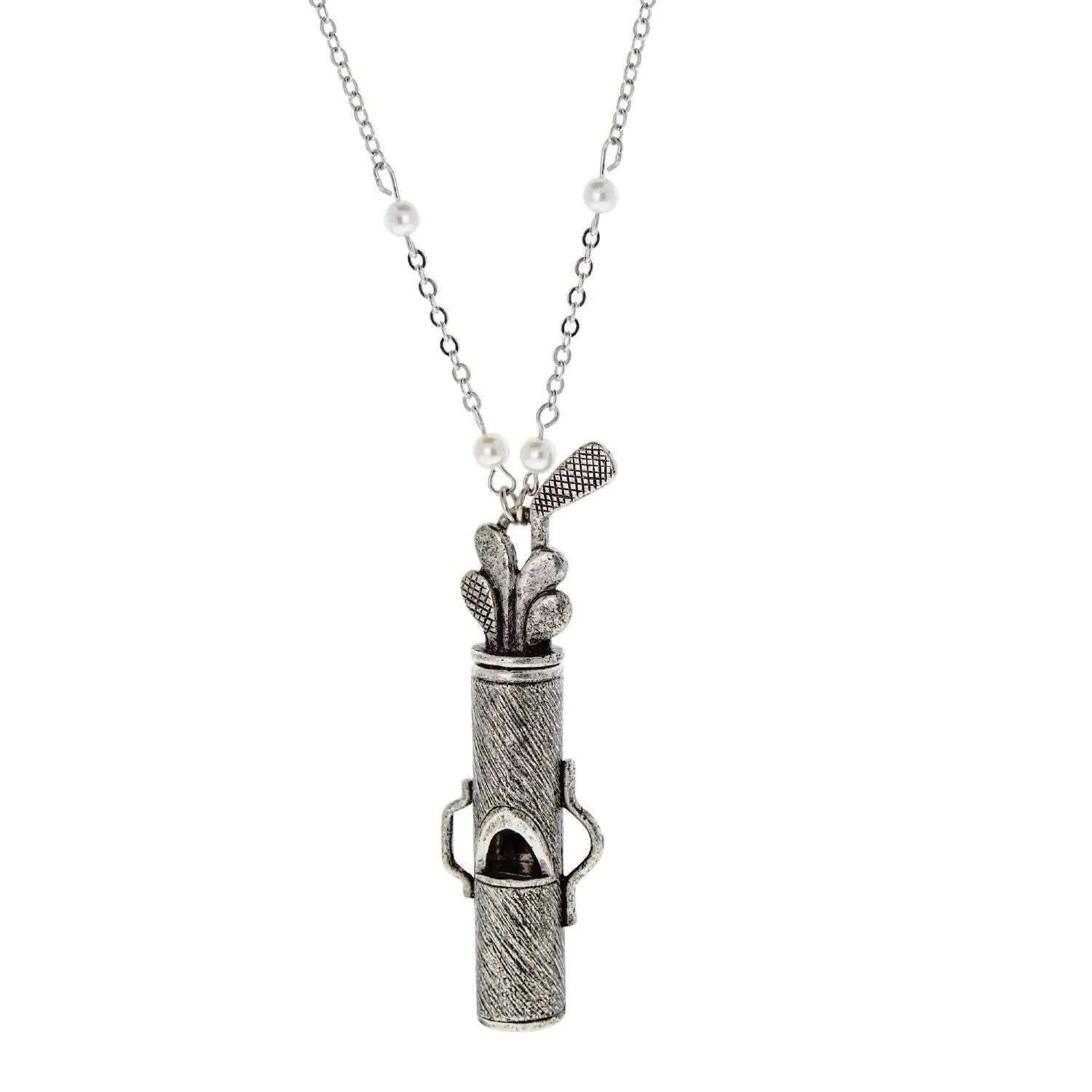 1928 Jewelry Golf Club Set Whistle Pendant Faux Pearl Necklace 28" 1928 Jewelry