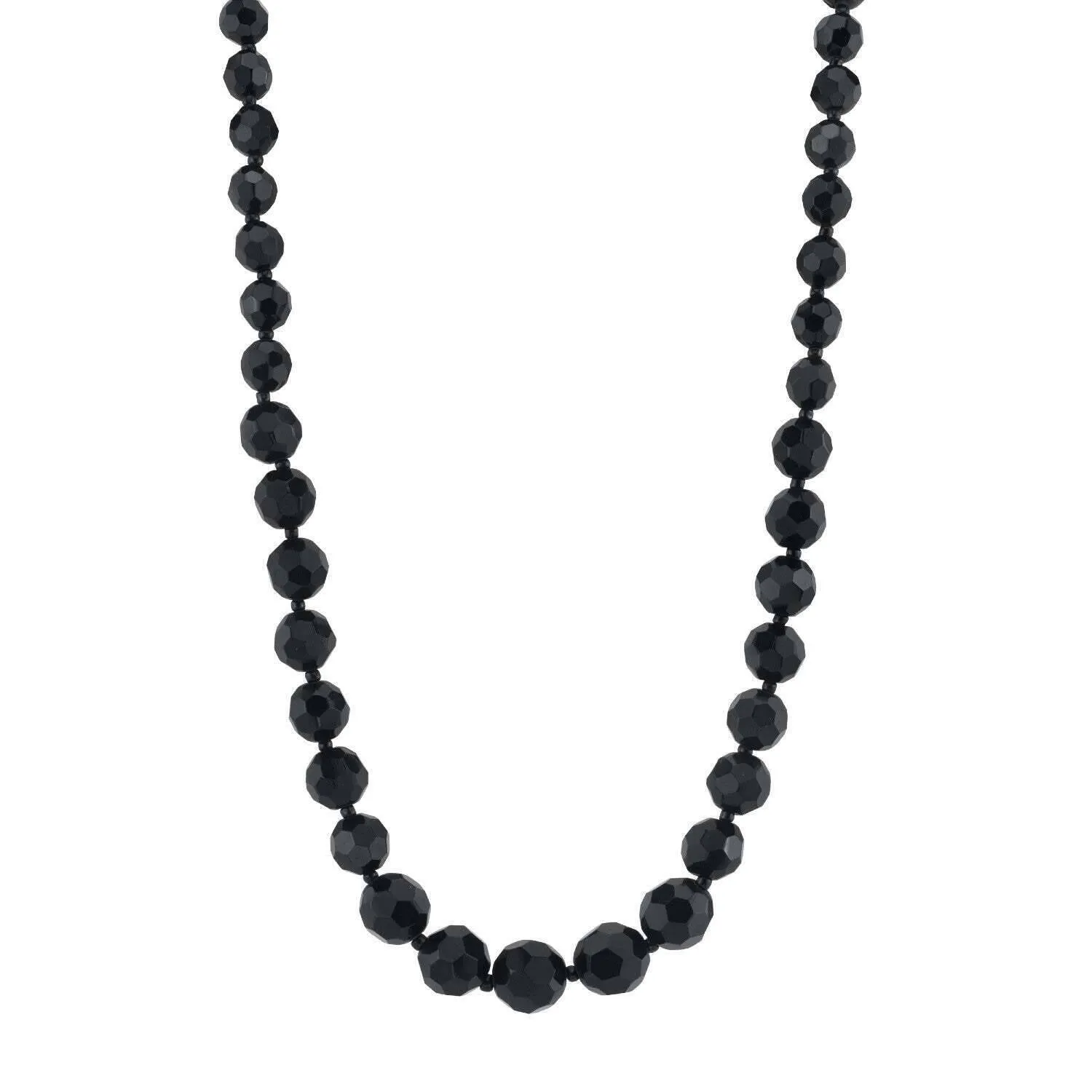 1928 Jewelry Graduated Black Glass Beaded Necklace 15"   3" Extender 1928 Jewelry