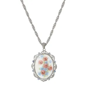 1928 Jewelry Grecian Windflowers & Roses Light Sapphire Crystal Pendant Necklace 30" 1928 Jewelry