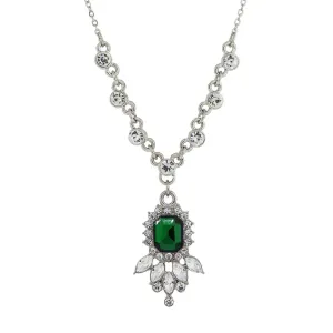 1928 Jewelry Green And Crystal Pendant Necklace 16"   3" Extender 1928 Jewelry