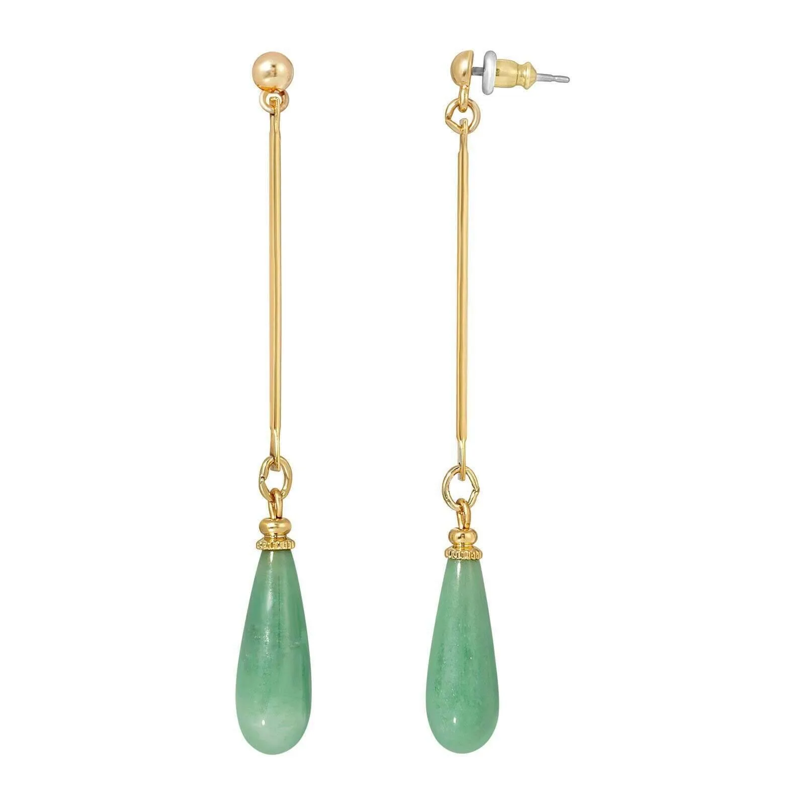 1928 Jewelry Green Aventurine Gemstone Linear Post Drop Earrings 1928 Jewelry