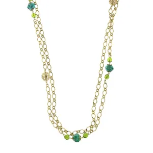 1928 Jewelry Green Crystal And Filigree Bead Long Necklace 42" 1928 Jewelry