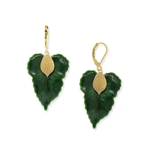 1928 Jewelry Green Enamel Leaf Lever Back Earrings 1928 Jewelry