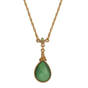 1928 Jewelry Green Glass Pear Moonstone Pendant Necklace 18" 1928 Jewelry