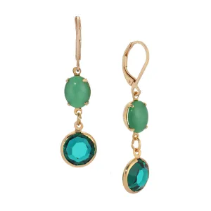 1928 Jewelry Green Moonstone & Emerald Chanel Dangling Earrings 1928 Jewelry