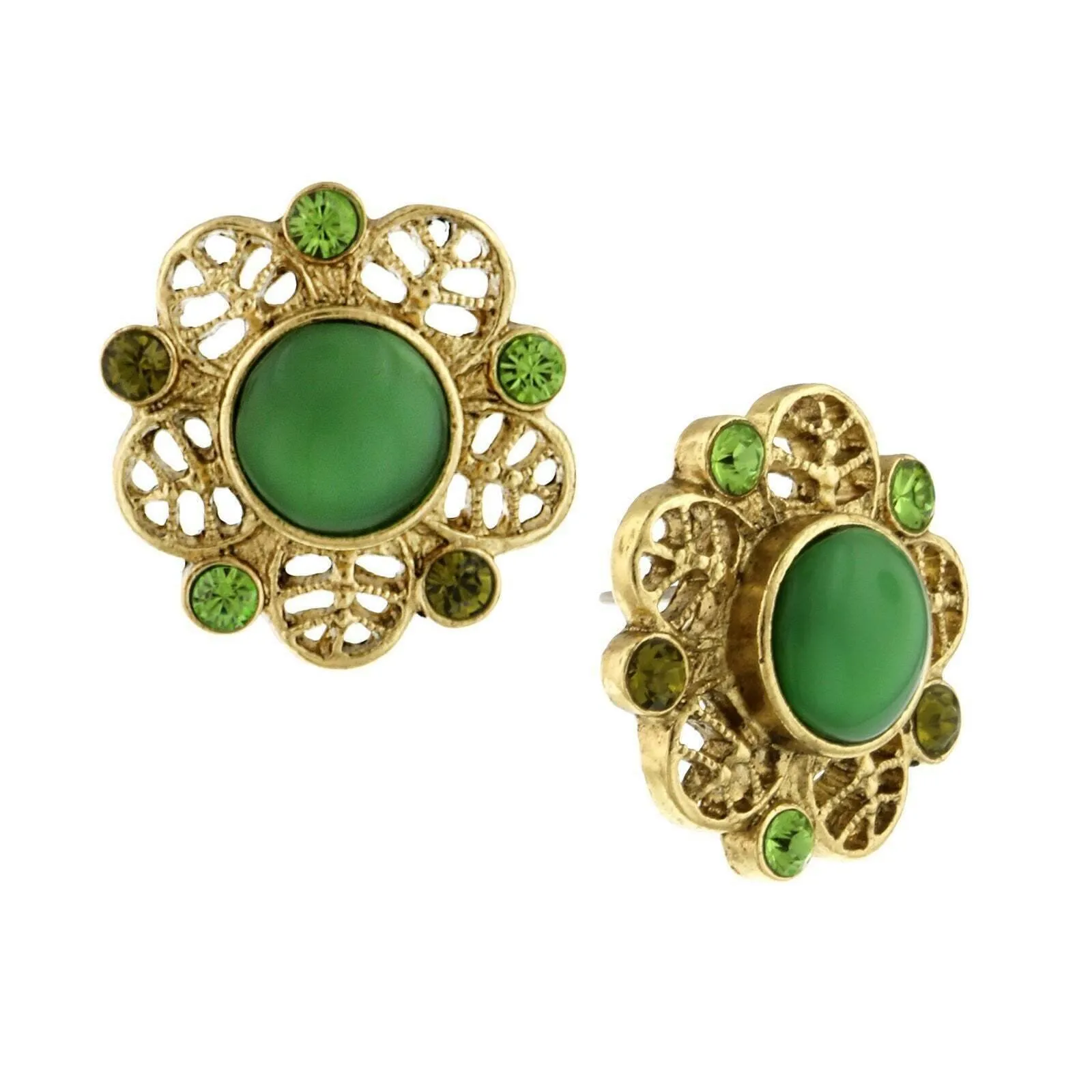 1928 Jewelry Green Moonstone Button Earrings 1928 Jewelry