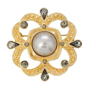 1928 Jewelry Grey Faux Pearl With Black Diamond Accent Pin 1928 Jewelry