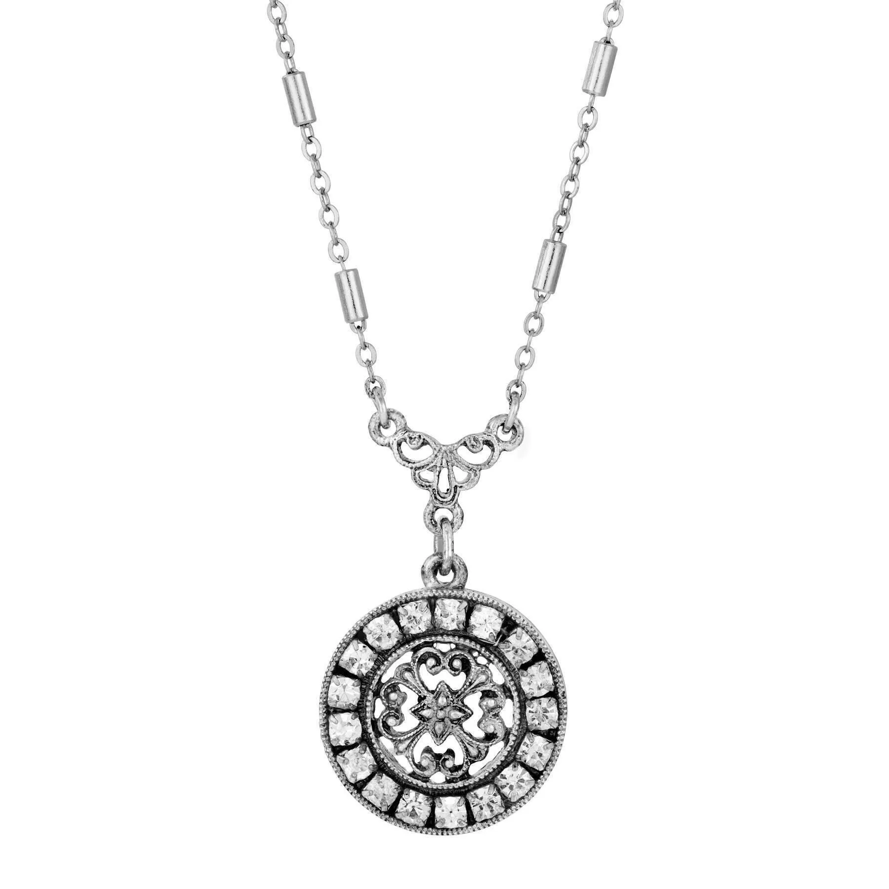 1928 Jewelry Hanauma Filigree Crystal Pendant Necklace 16"   3" Extender 1928 Jewelry