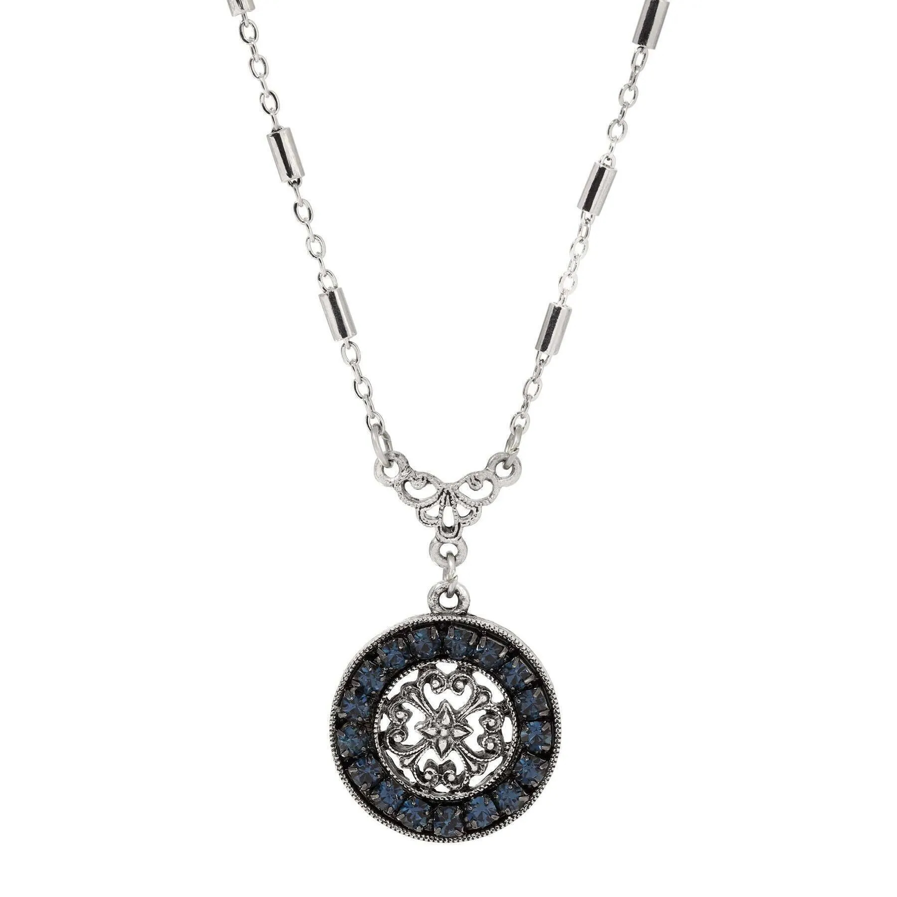 1928 Jewelry Hanauma Filigree Crystal Pendant Necklace 16"   3" Extender 1928 Jewelry