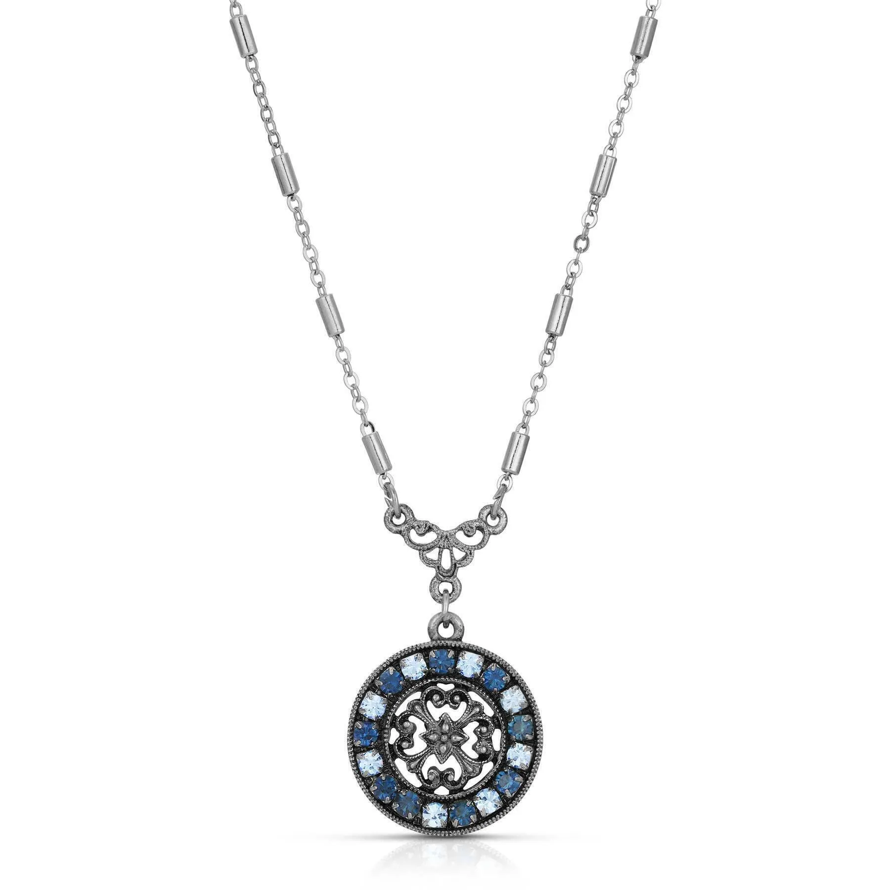 1928 Jewelry Hanauma Filigree Crystal Pendant Necklace 16"   3" Extender 1928 Jewelry