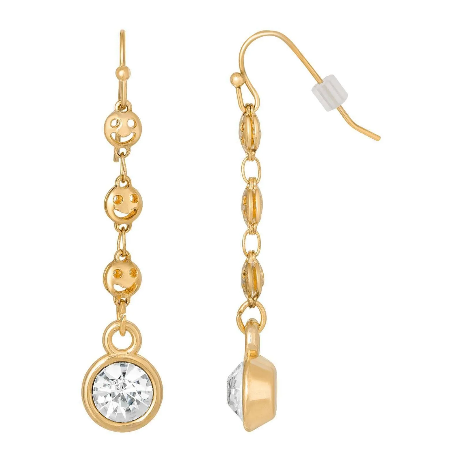 1928 Jewelry Happy Face Chain Crystal Linear Drop Earrings 1928 Jewelry