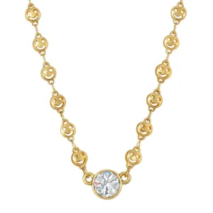 1928 Jewelry Happy Face Chain Crystal Stone Necklace 16"   3" Extender 1928 Jewelry