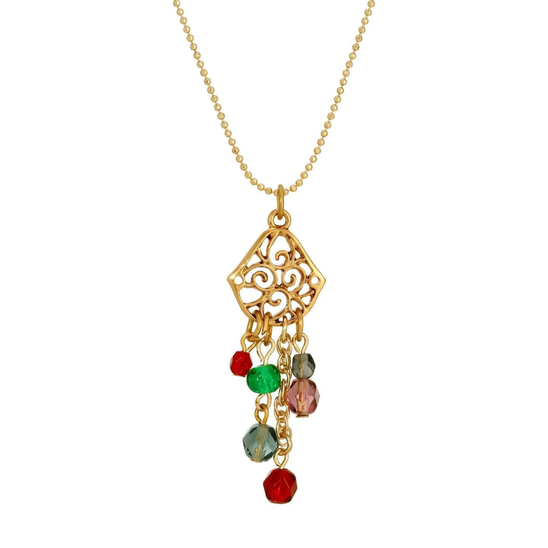 1928 Jewelry Harvest Crystals Filigree Pendant Necklace 18" 1928 Jewelry
