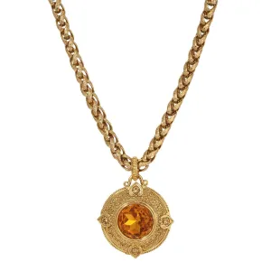 1928 Jewelry Heart & Topaz Crystals Round Pendant Necklace 16"   3" Extension 1928 Jewelry