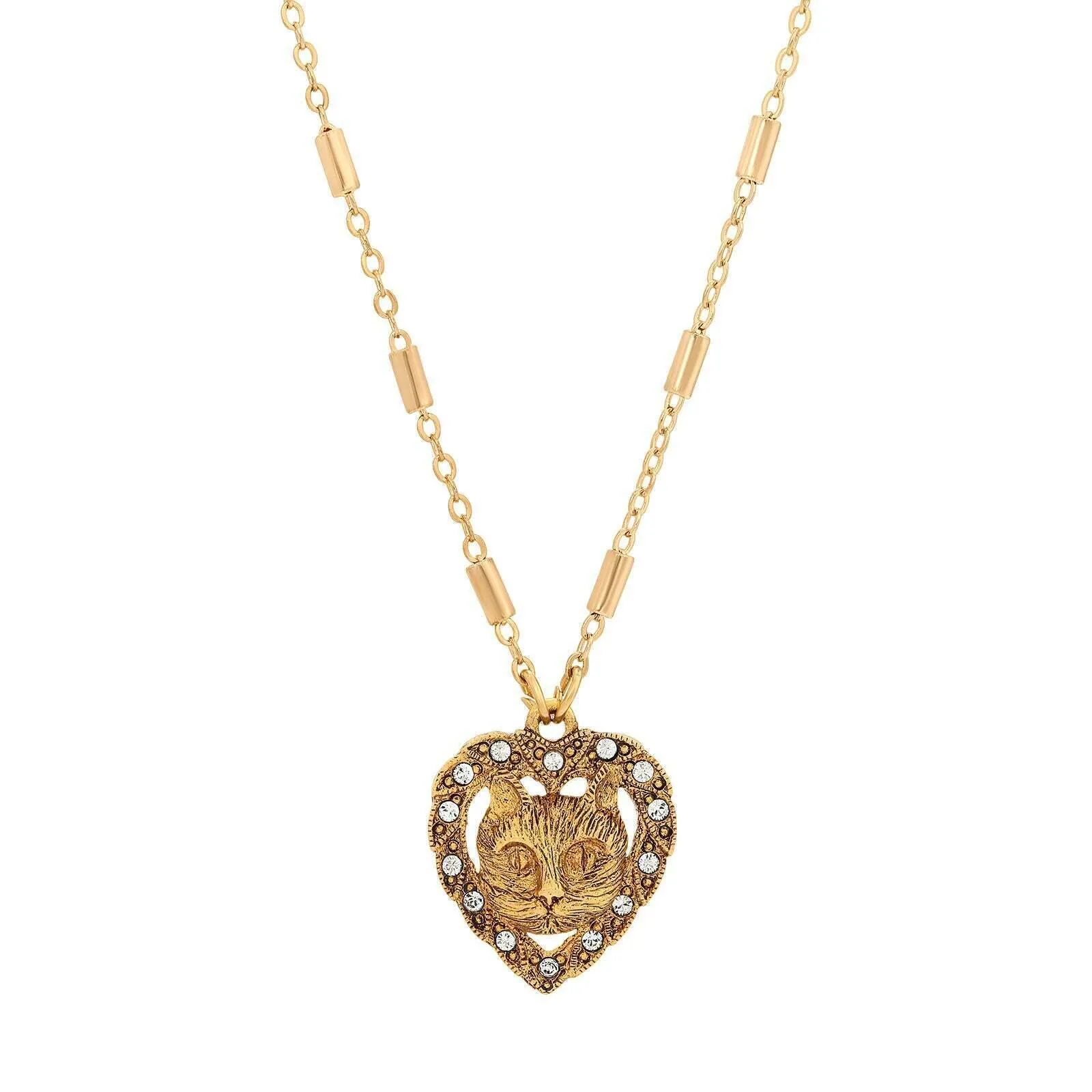 1928 Jewelry Heart And Cat Crystal Accent Pendant Necklace 18" 1928 Jewelry
