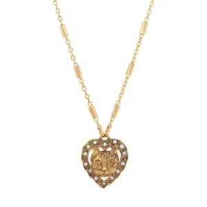 1928 Jewelry Heart And Cat Crystal Accent Pendant Necklace 18" 1928 Jewelry
