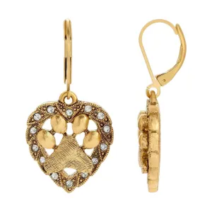 1928 Jewelry Heart And Paw Crystal Accent Lever Back Earrings 1928 Jewelry