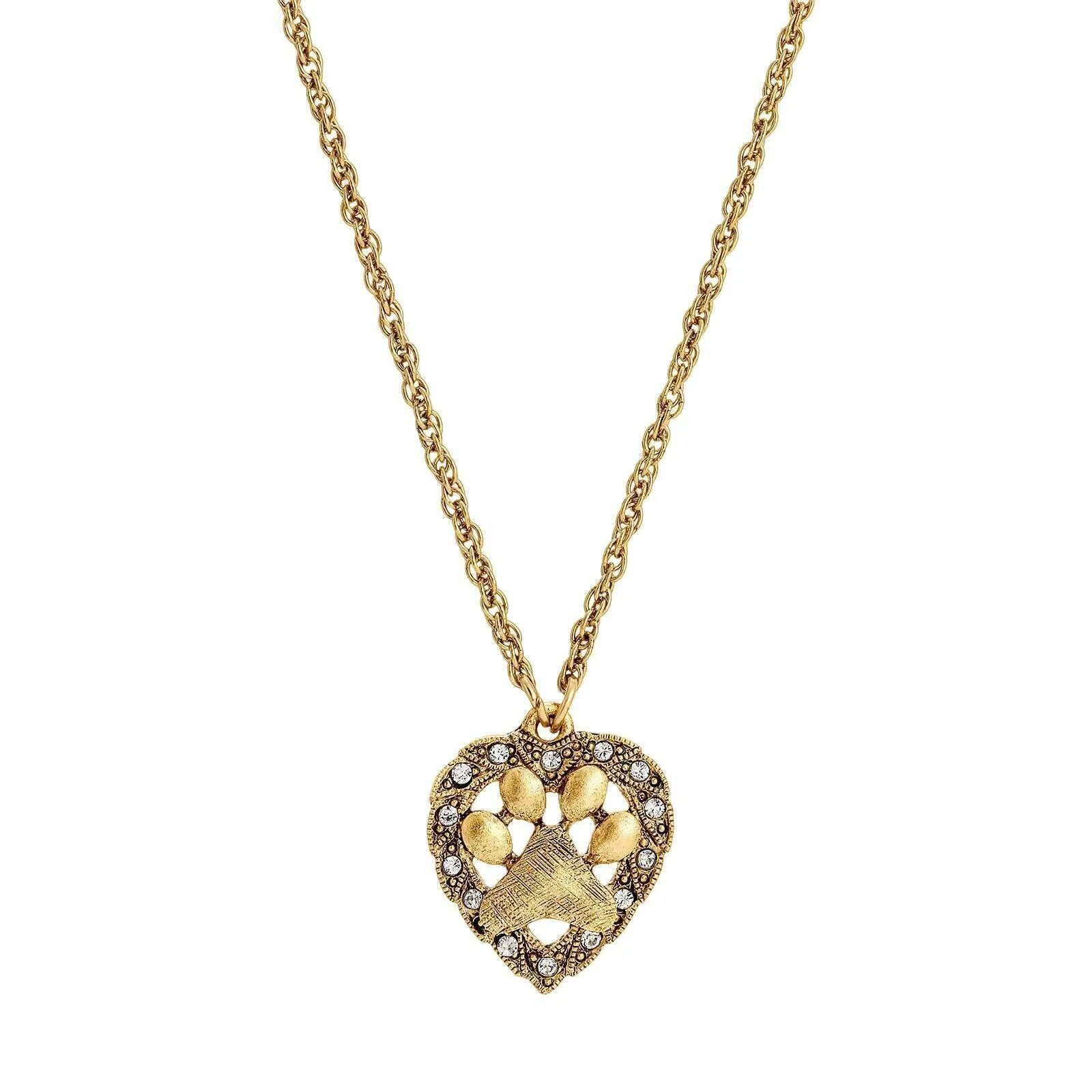 1928 Jewelry Heart And Paw Crystal Accent Pendant Necklace 18" 1928 Jewelry