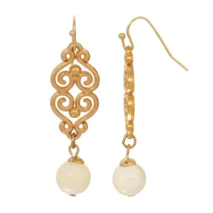 1928 Jewelry Heart Filigree Mother Of Pearl Dangling Earrings 1928 Jewelry