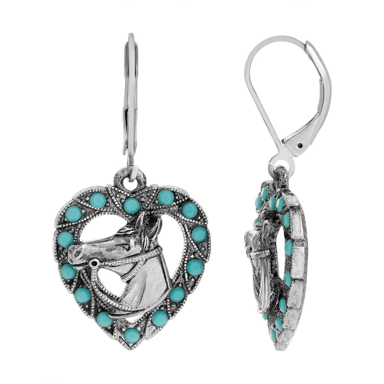 1928 Jewelry Heart Horse Head Turquoise Crystal Drop Earrings 1928 Jewelry