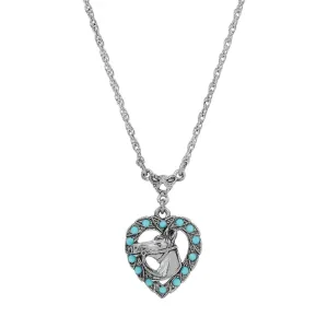 1928 Jewelry Heart Horse Head Turquoise Crystal Pendant Necklace 16" 1928 Jewelry