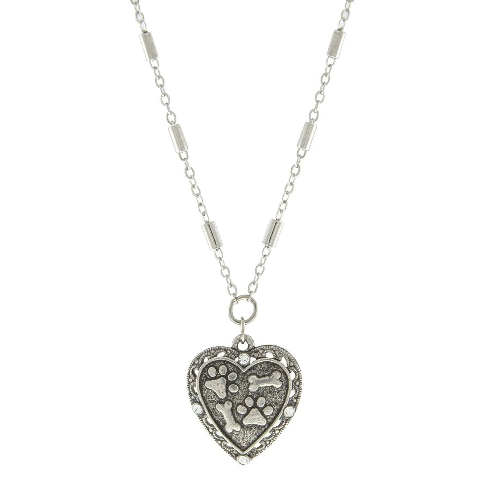 1928 Jewelry Heart Paws And Bones Pendant Necklace 16"   3" Extender 1928 Jewelry