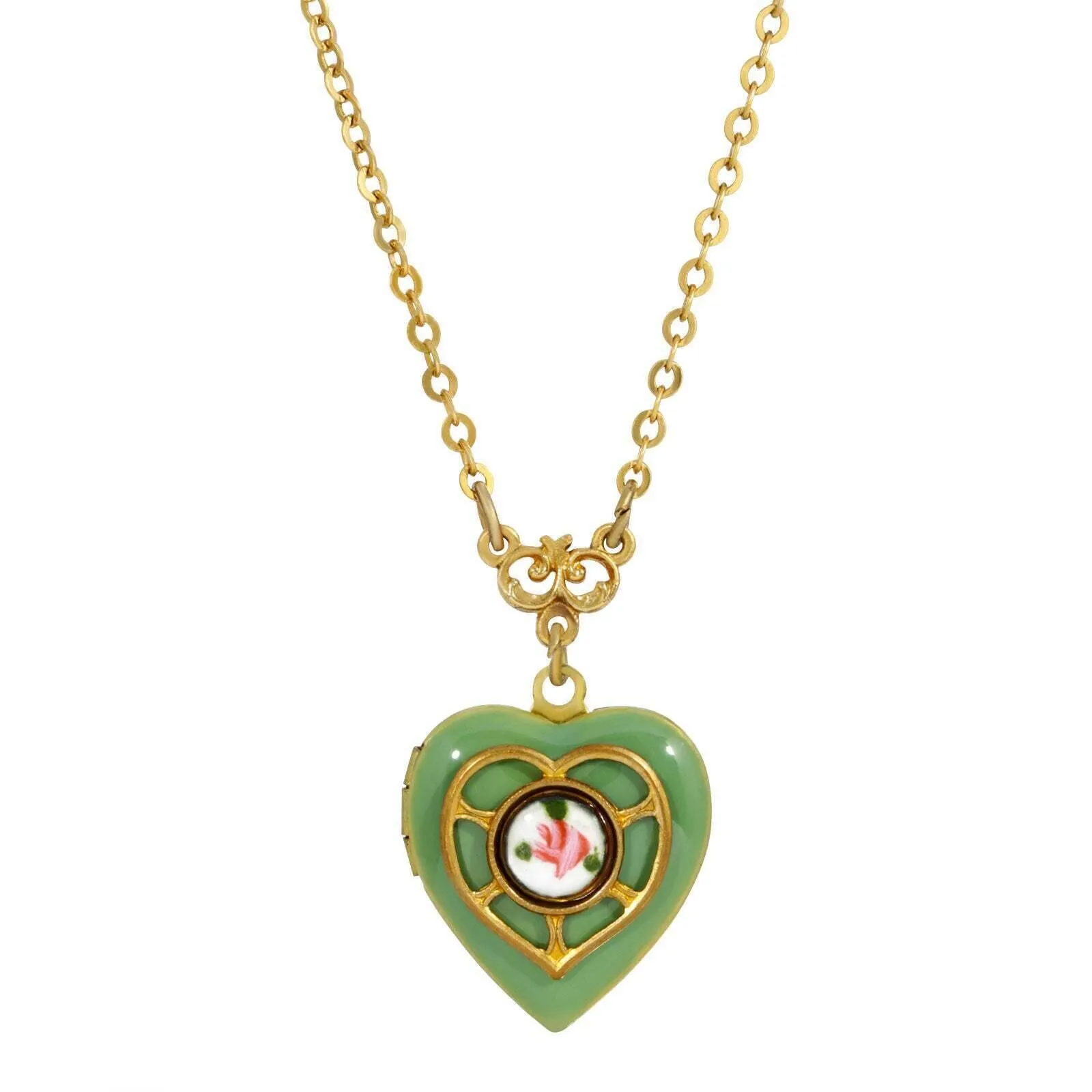 1928 Jewelry Heart Picture Locket Pink Rose Necklace 16"   3" Extender 1928 Jewelry