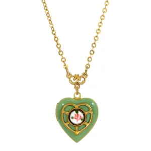 1928 Jewelry Heart Picture Locket Pink Rose Necklace 16"   3" Extender 1928 Jewelry