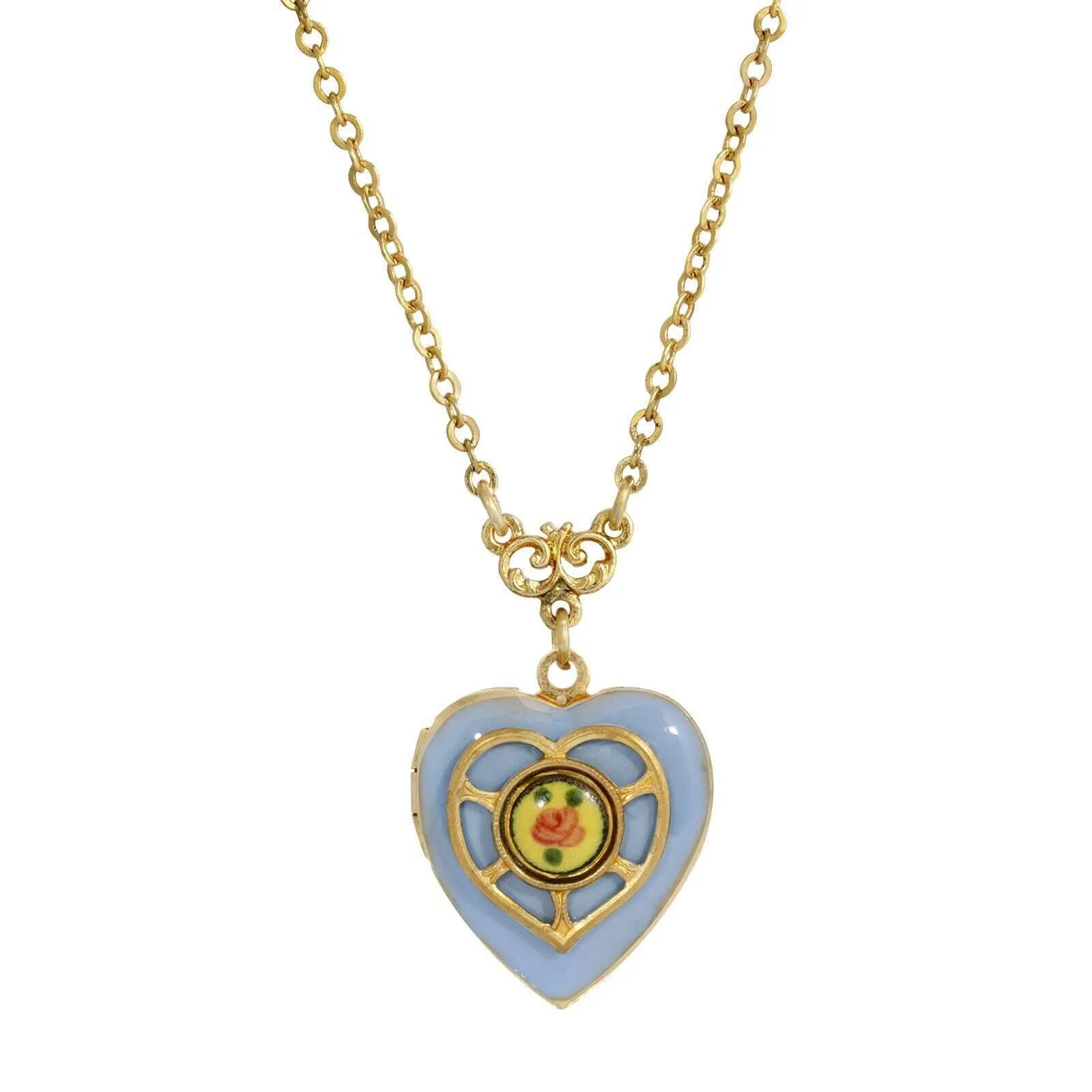 1928 Jewelry Heart Picture Locket Pink Rose Necklace 16"   3" Extender 1928 Jewelry
