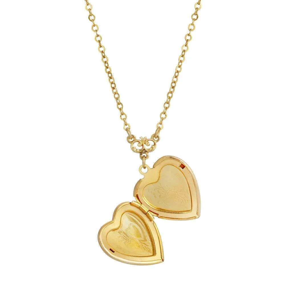 1928 Jewelry Heart Picture Locket Pink Rose Necklace 16"   3" Extender 1928 Jewelry