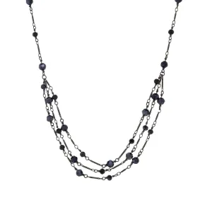 1928 Jewelry Hematite Beaded 3 Row Strand Necklace 16"   3" Extender 1928 Jewelry