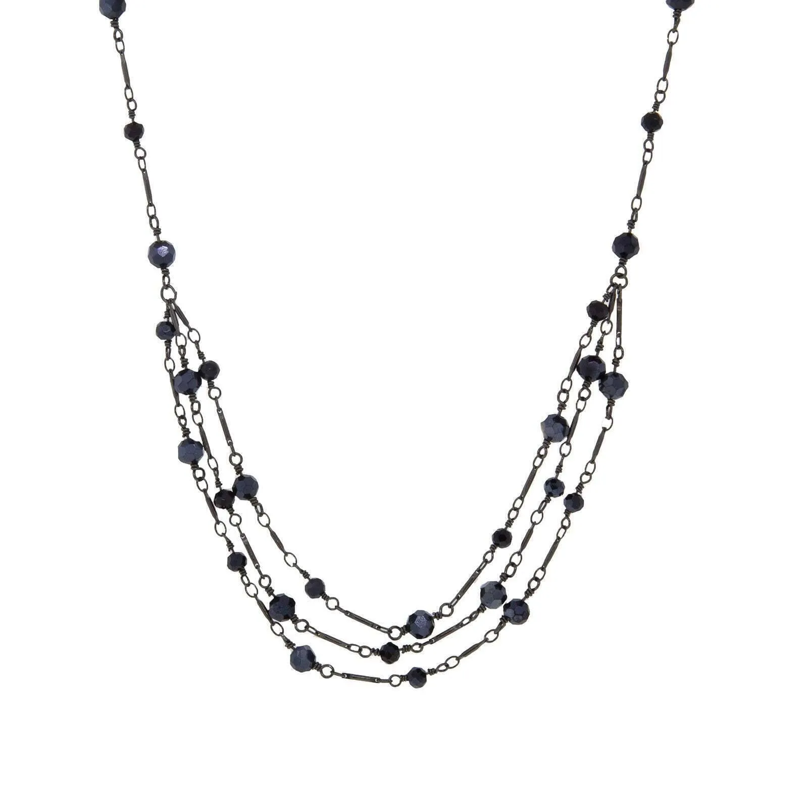 1928 Jewelry Hematite Beaded 3 Row Strand Necklace 16"   3" Extender 1928 Jewelry