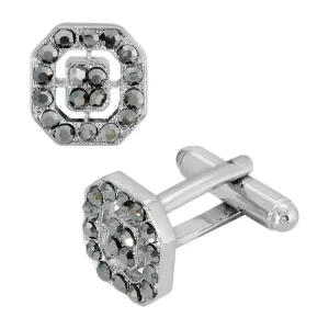 1928 Jewelry Hematite Color Crystal Octagon Cufflinks 1928 Jewelry