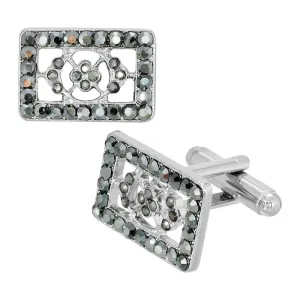 1928 Jewelry Hematite Color Crystal Rectangle Cufflinks 1928 Jewelry
