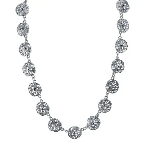 1928 Jewelry Hematite Crystal Filigree Disk Collar Necklace 16"   3" Extender 1928 Jewelry