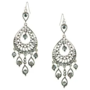 1928 Jewelry Hematite Crystal Filigree Statement Teardrop Earrings 1928 Jewelry