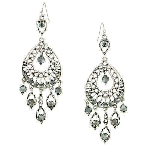 1928 Jewelry Hematite Crystal Filigree Statement Teardrop Earrings 1928 Jewelry