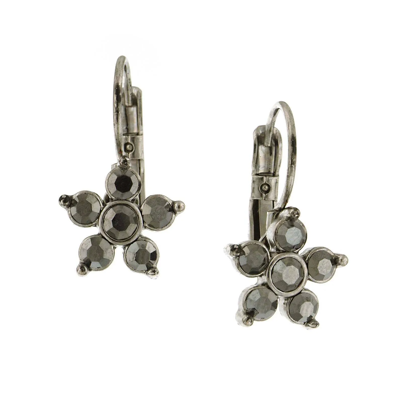1928 Jewelry Hematite Crystal Flower Lever Back Drop Earrings 1928 Jewelry
