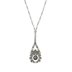 1928 Jewelry Hematite Crystal Teardrop Drop Pendant Necklace 16"   3" Extender 1928 Jewelry