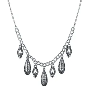 1928 Jewelry Hematite Glass Crystal Drop Necklace 16"   3" Extender 1928 Jewelry