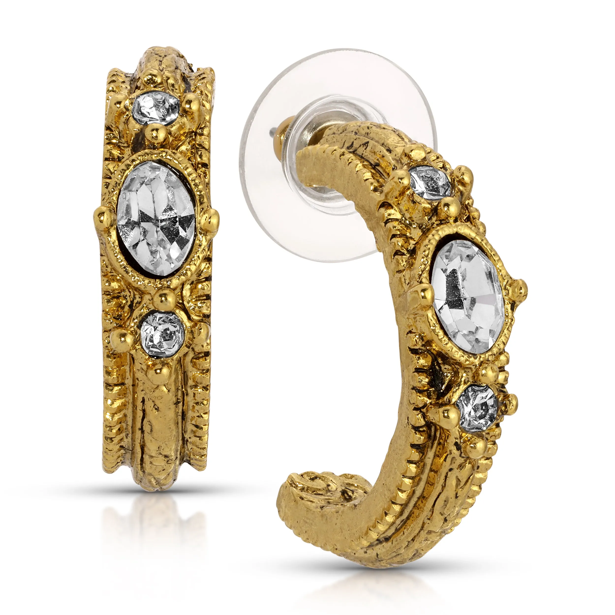 1928 Jewelry Heritage Crystal & Gold Half Hoop Earrings 1928 Jewelry