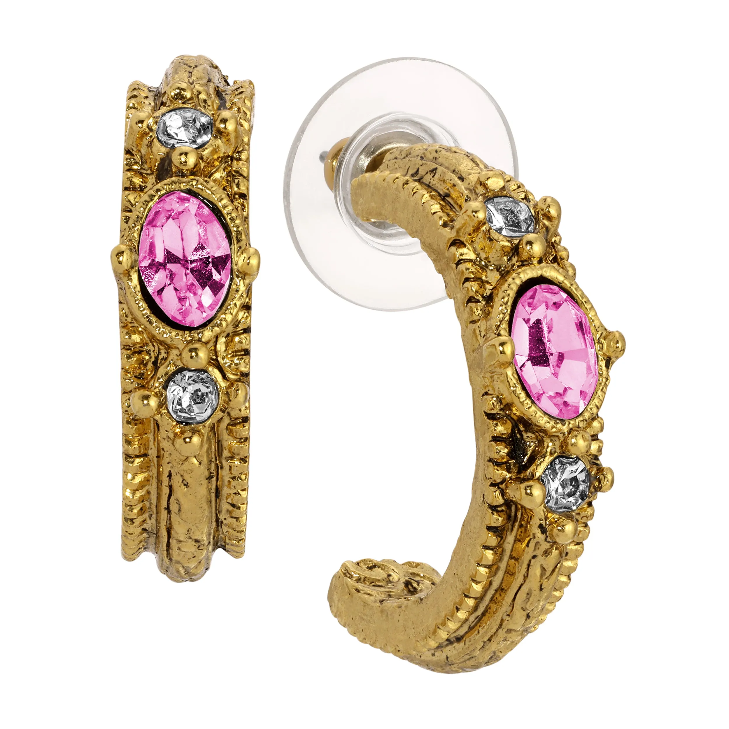 1928 Jewelry Heritage Crystal & Gold Half Hoop Earrings 1928 Jewelry