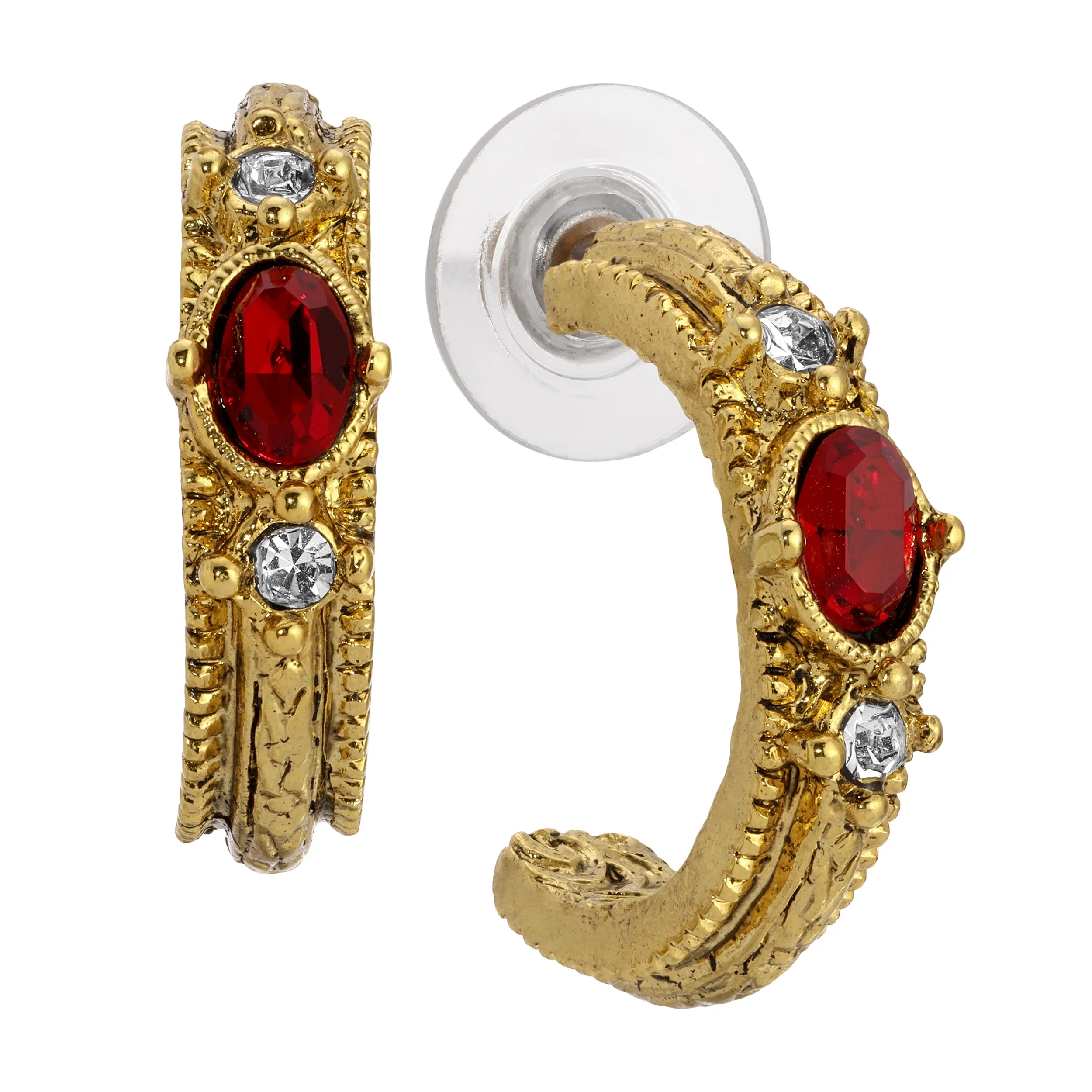 1928 Jewelry Heritage Crystal & Gold Half Hoop Earrings 1928 Jewelry