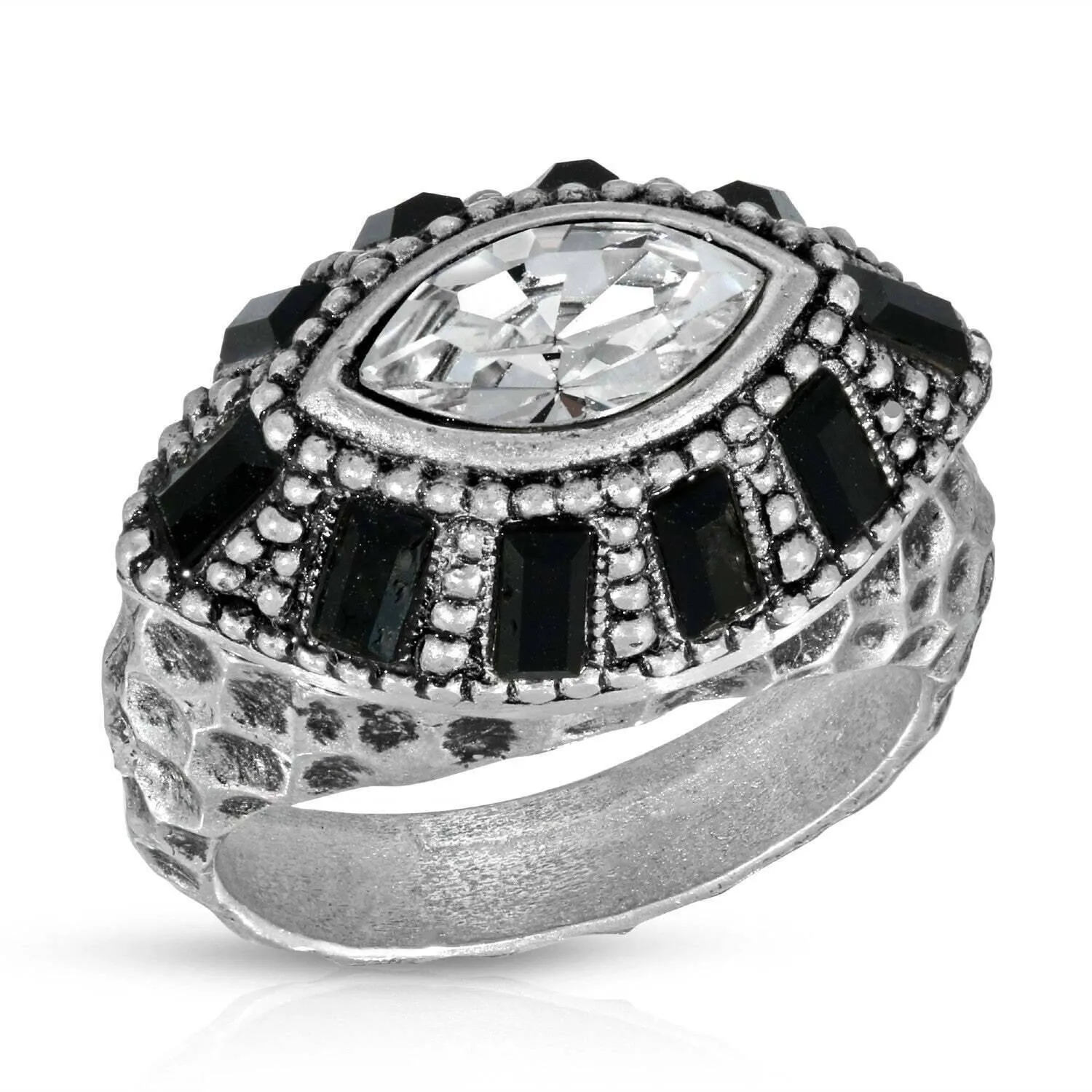 1928 Jewelry Honora Hammered Black & Clear Crystal Ring 1928 Jewelry