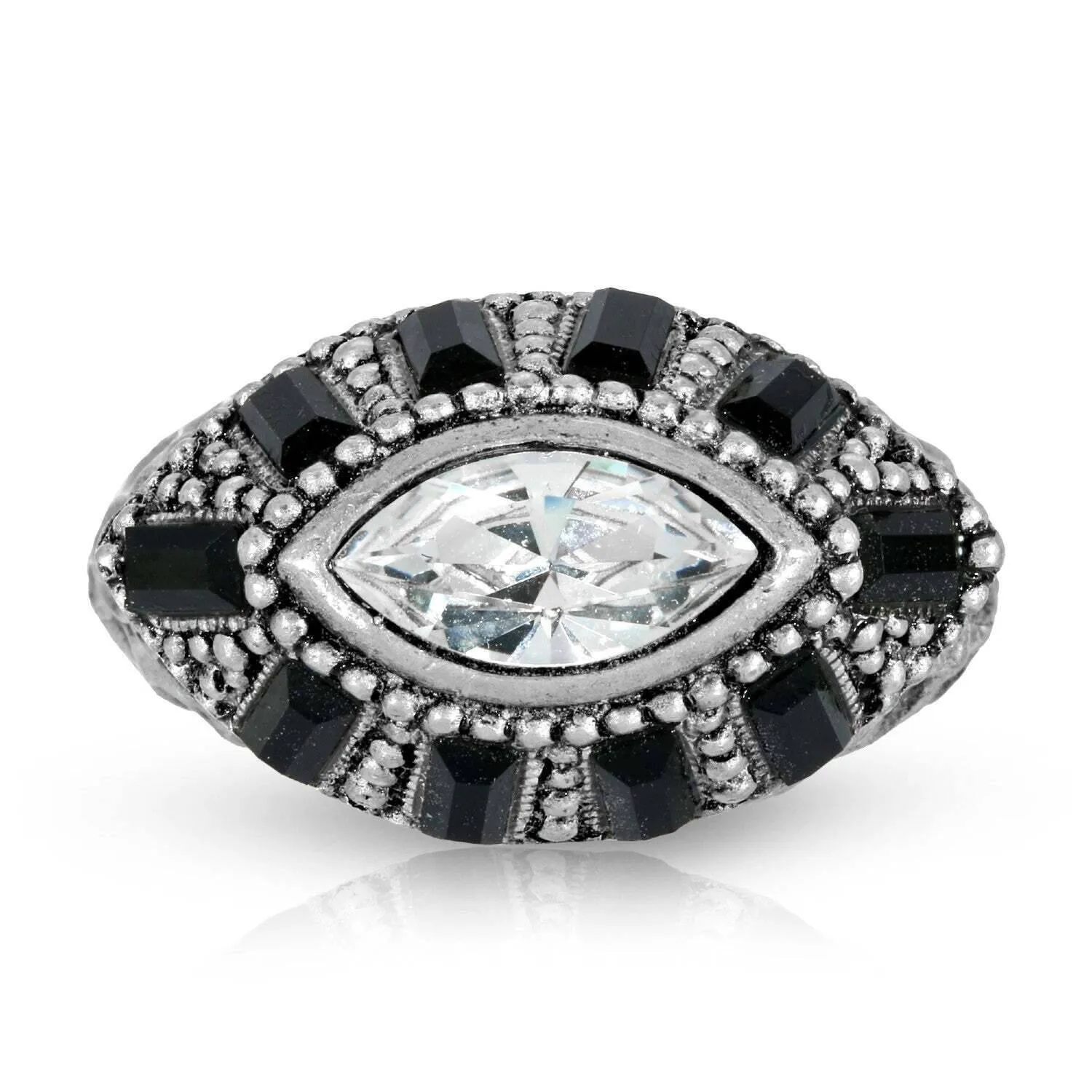 1928 Jewelry Honora Hammered Black & Clear Crystal Ring 1928 Jewelry