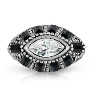 1928 Jewelry Honora Hammered Black & Clear Crystal Ring 1928 Jewelry