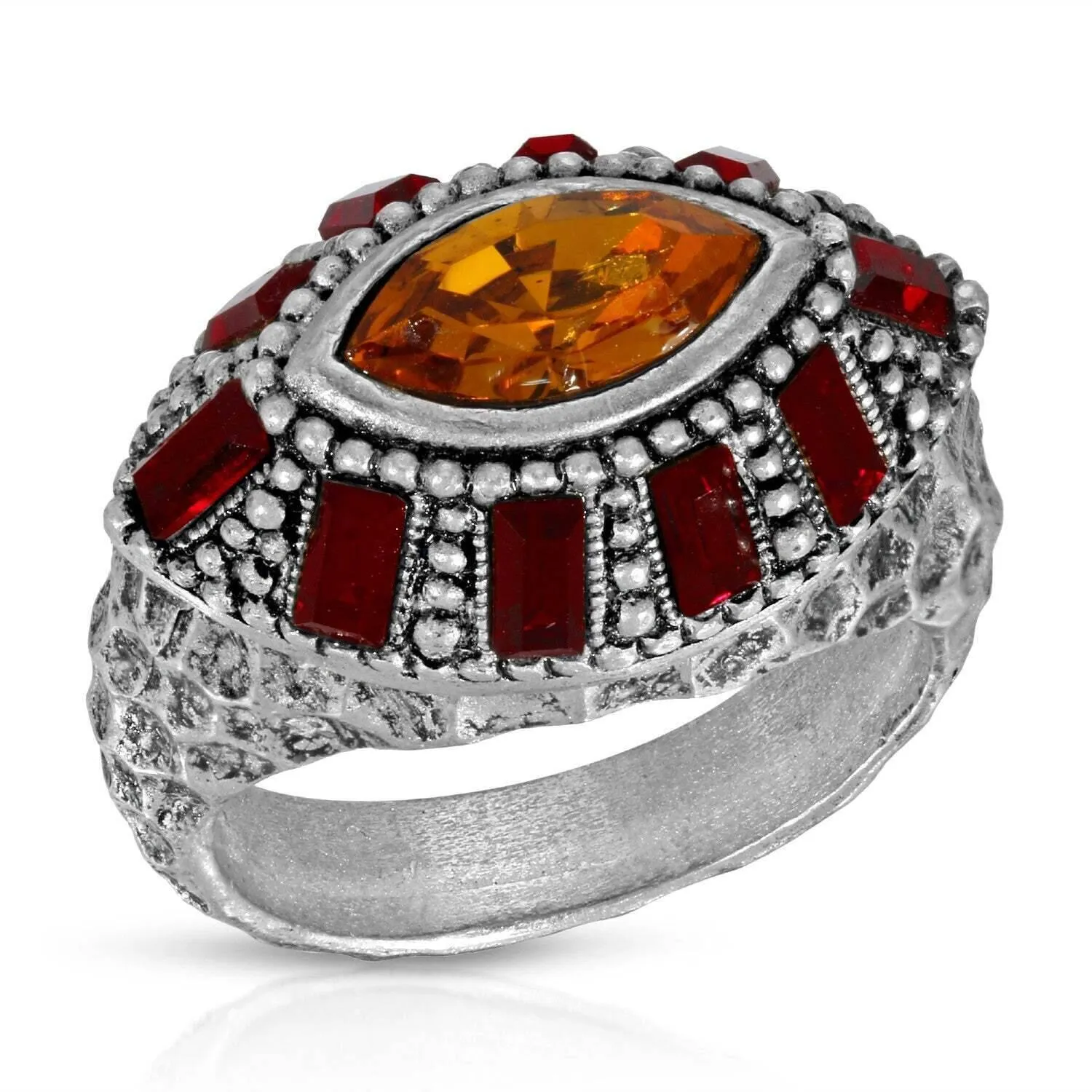 1928 Jewelry Honora Hammered Siam Red & Topaz Crystal Ring 1928 Jewelry